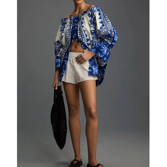 NWT | Farm Rio Off-White Flora Tapestry Long Sleeve Blouse | Size S - Picture 4 of 6